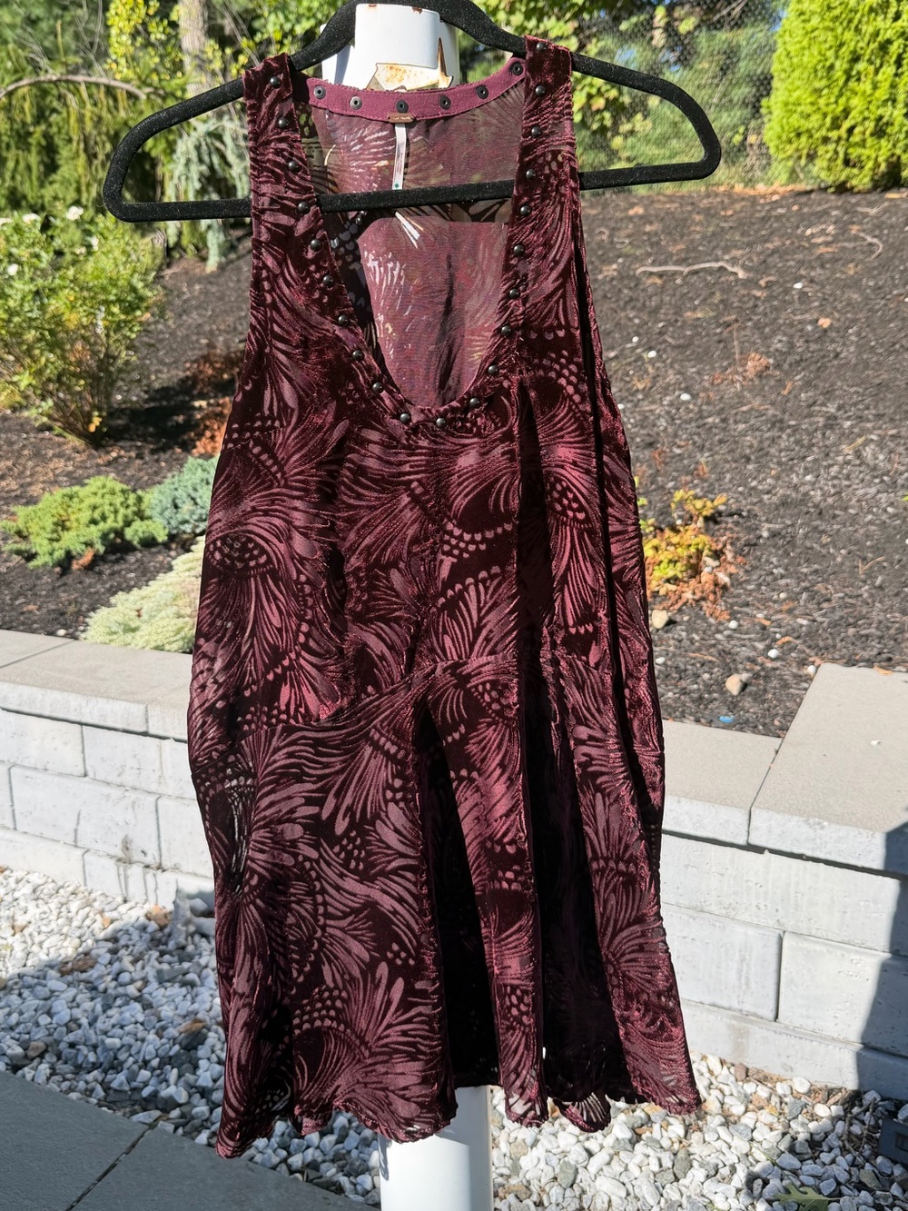 Free People Ellie Velvet Burnout Mini Dress in Deep Burgundy in XS #featival